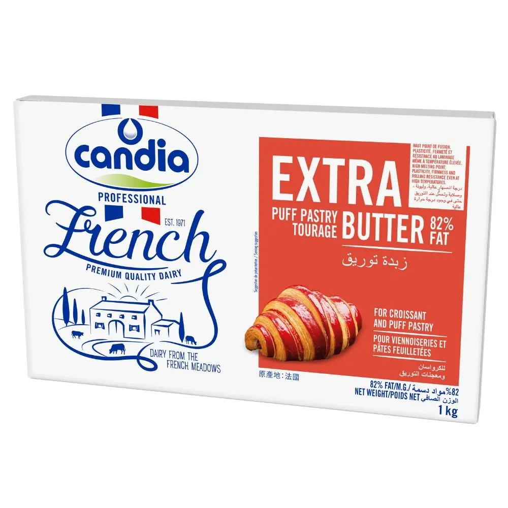 Frozen Puff Pastry Butter Extra Tourage 82% Fat Candia Professional 1kg Sheet